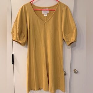 Anthropologie Velvet Graham & Spencer Gold Puff Sleeve Cotton Min Dress S
